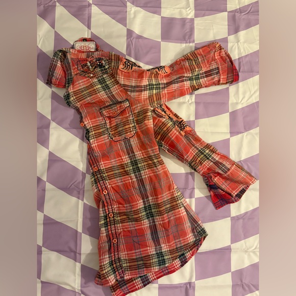 ROAR “Destined To” Western Plaid 3/4 sleeve- Lace & Crystals - Size M - Picture 7 of 11